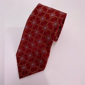 NWT Geoff Nicholson 100% Silk Tie Red Gold Floral Medallion Made in Italy